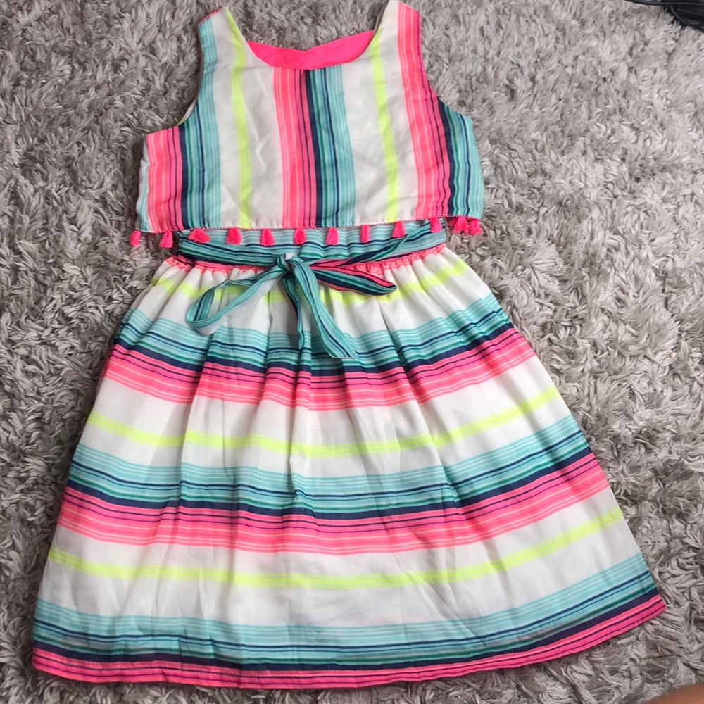 Rare Editions stripe popover dress in ivory.